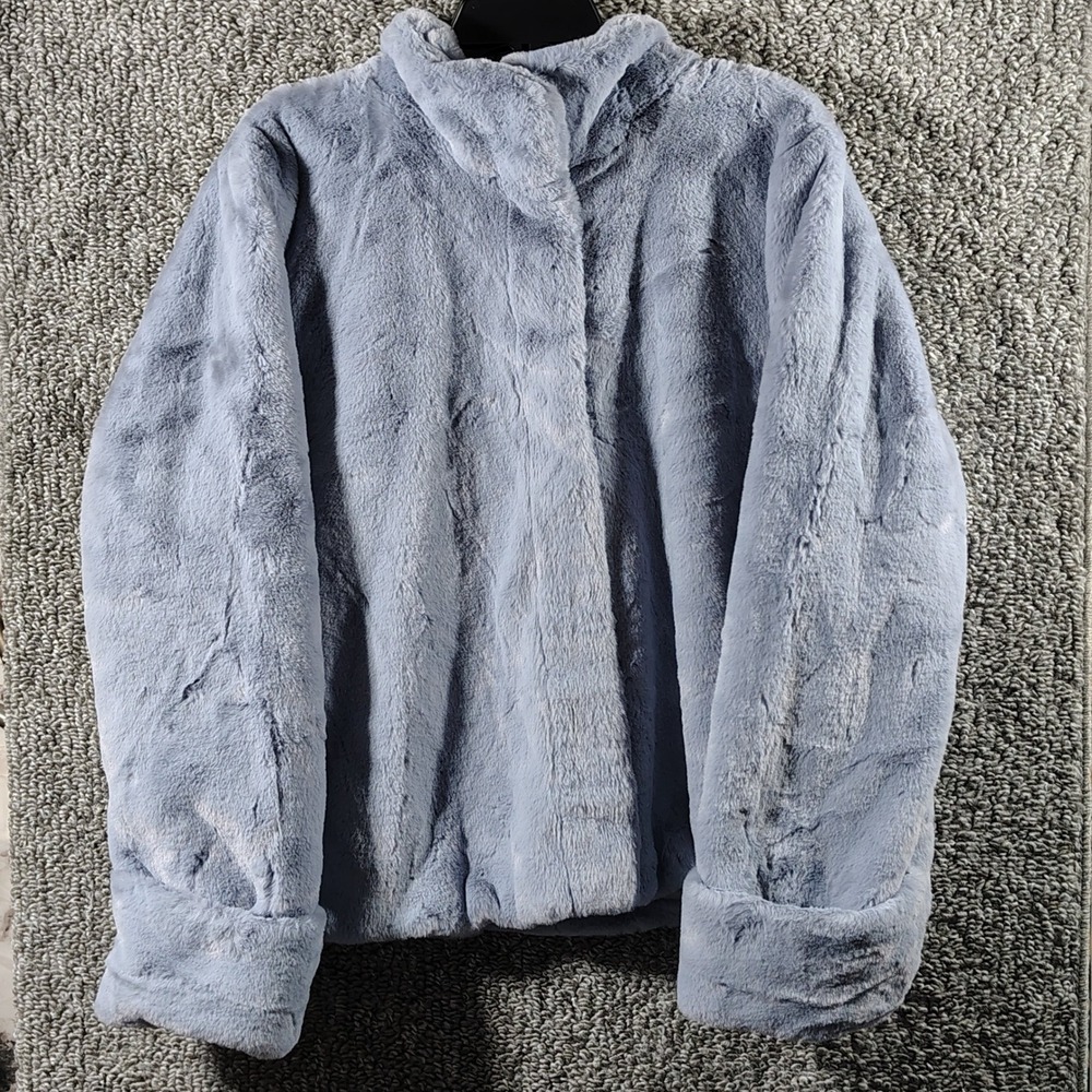 Anthropologie Faux Fur Jacket Light Blue Button Front Women XL